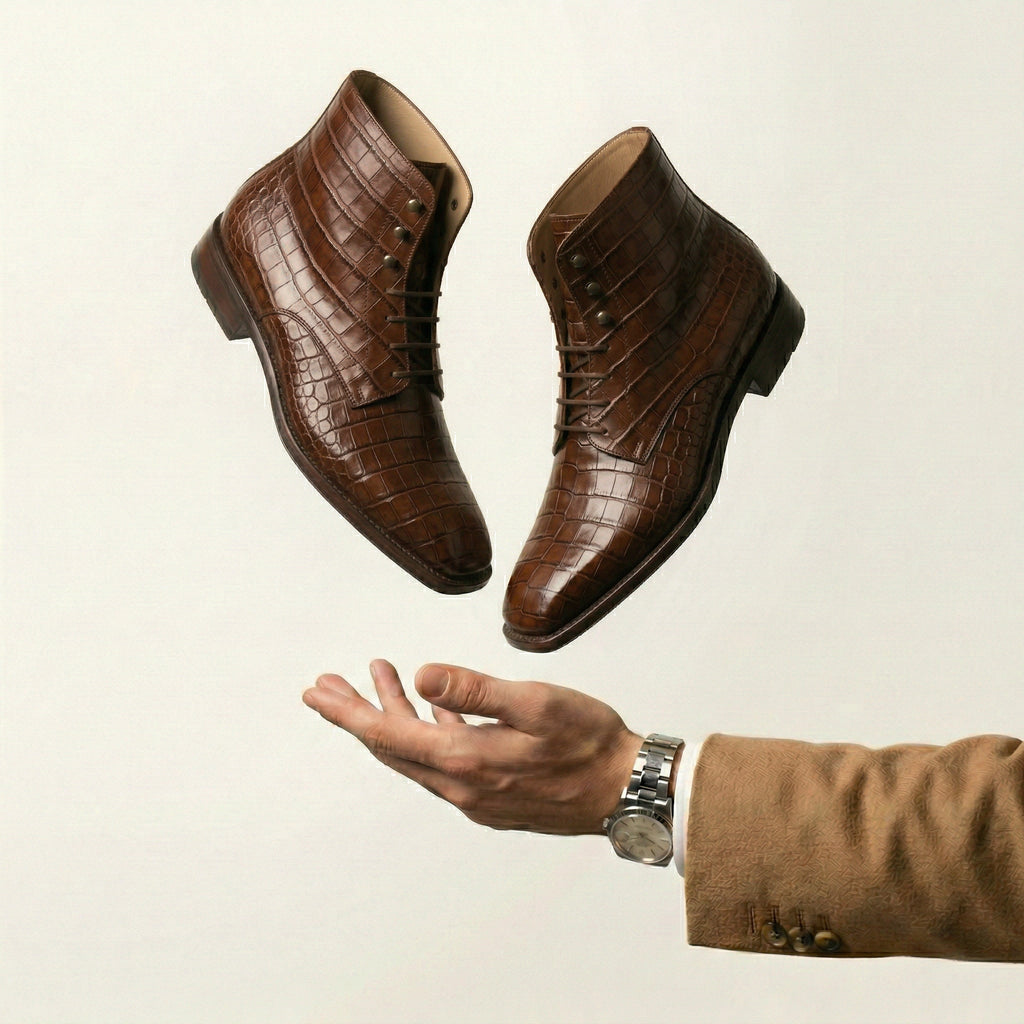 Brown Croc Print Leather Lucente Derby Boot
