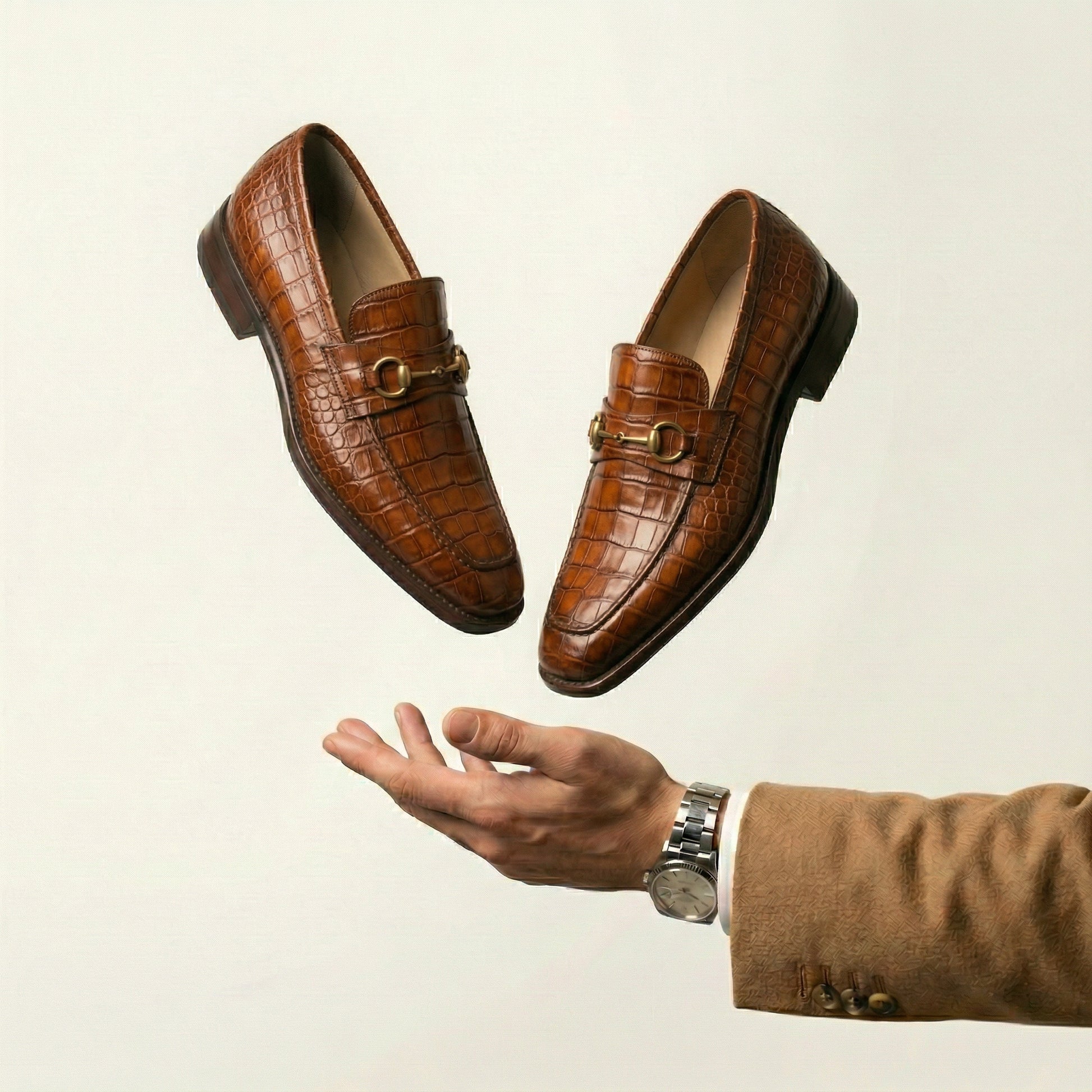 Brown Croc Print Leather Lucente Horse Bit Loafer