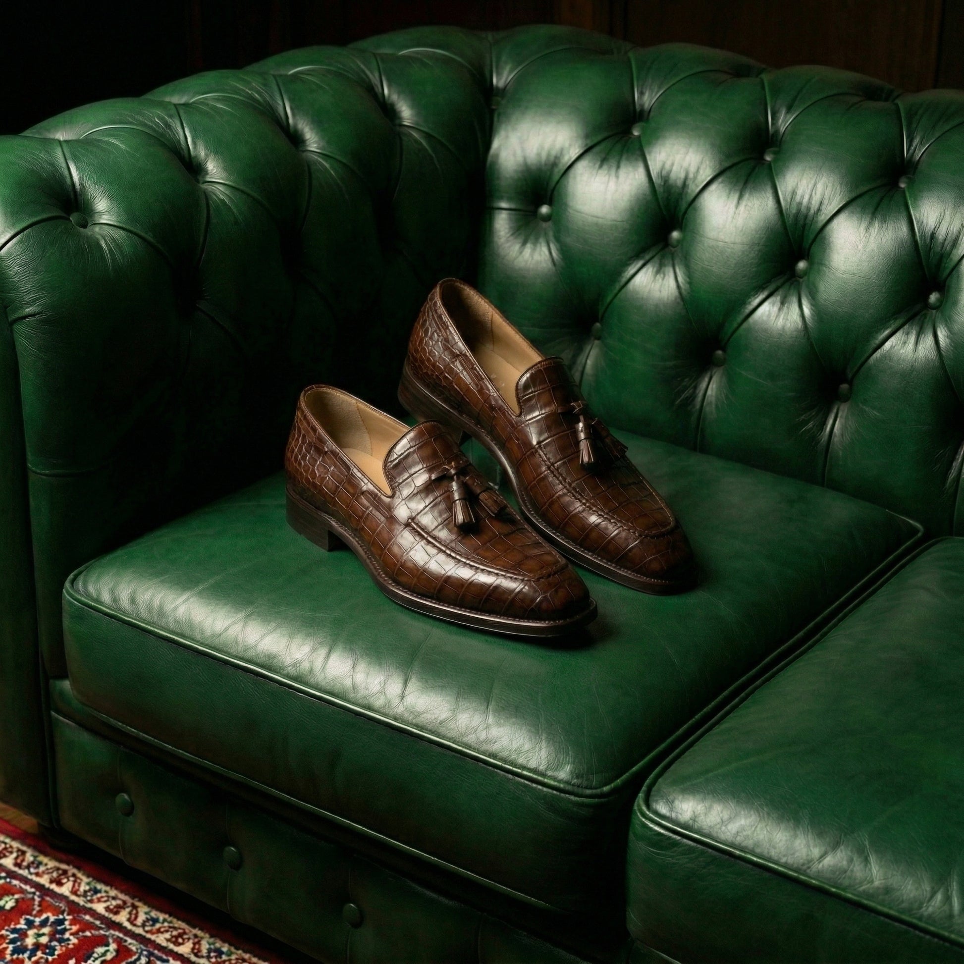 Brown Croc Print Leather Lucente Tassel Loafers