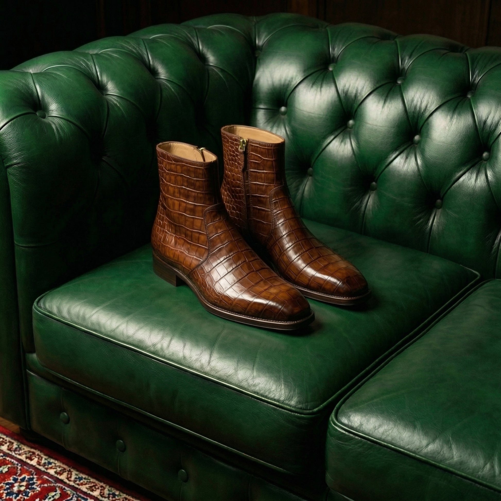 Brown Croc Print Leather Lucente Zipper Boots