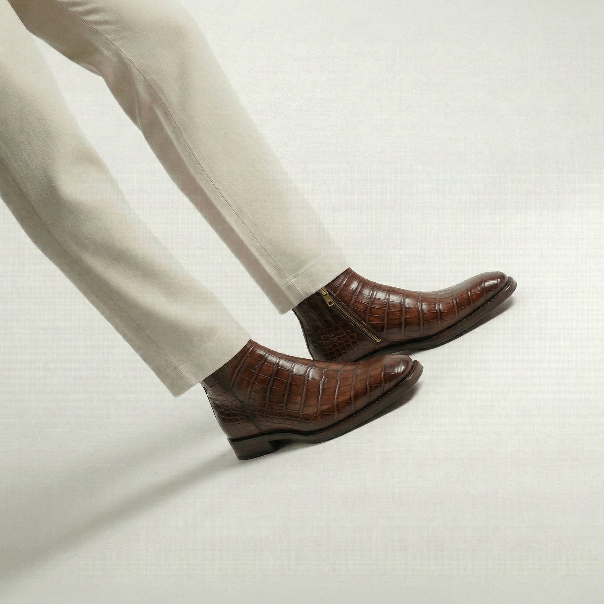 Brown Croc Print Leather Lucente Zipper Boots