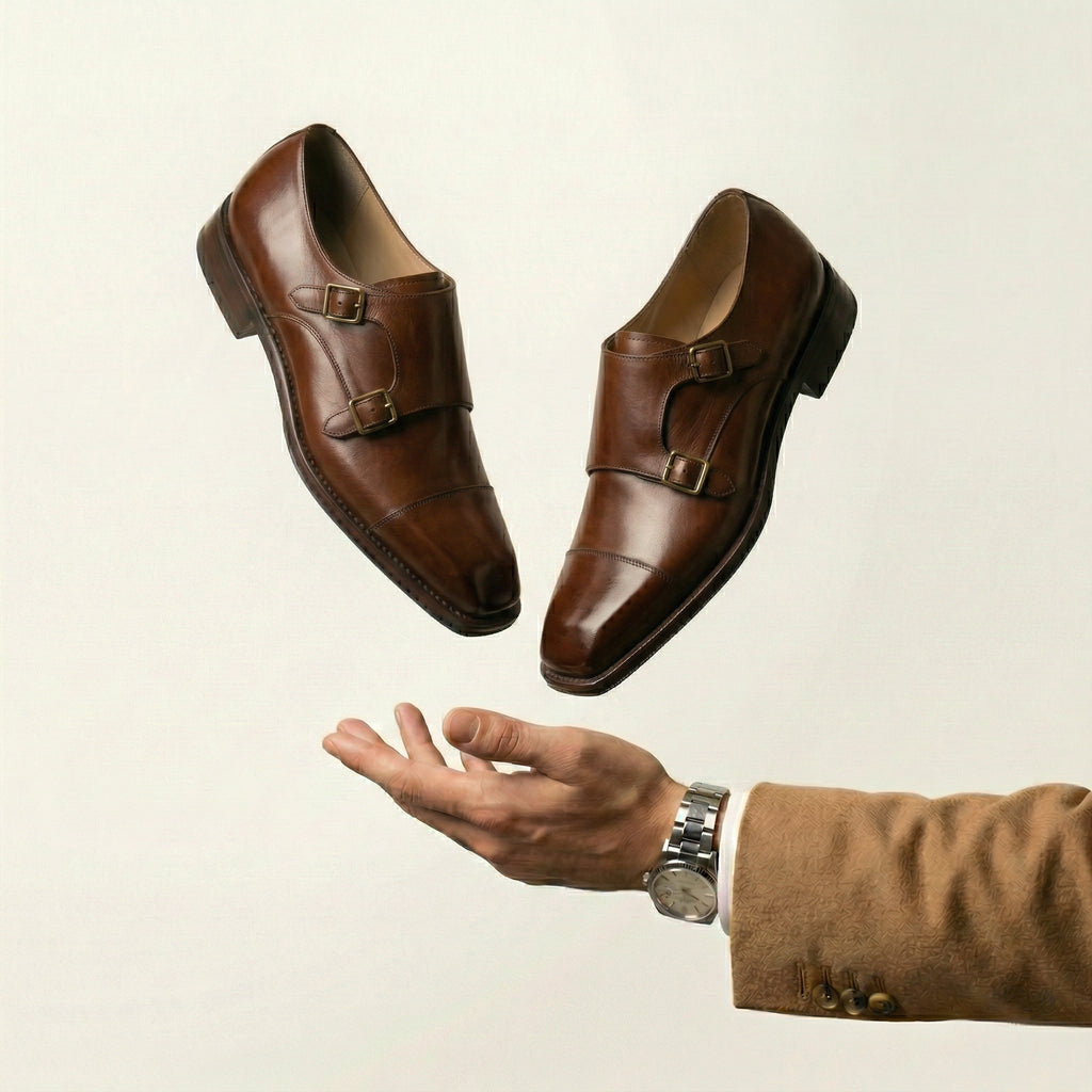 Brown Leather Lucente Double Monk Strap Shoe