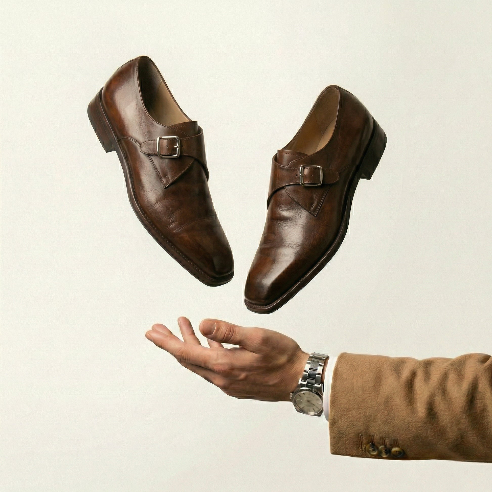 Brown Leather Lucente Single Monk Strap Shoes