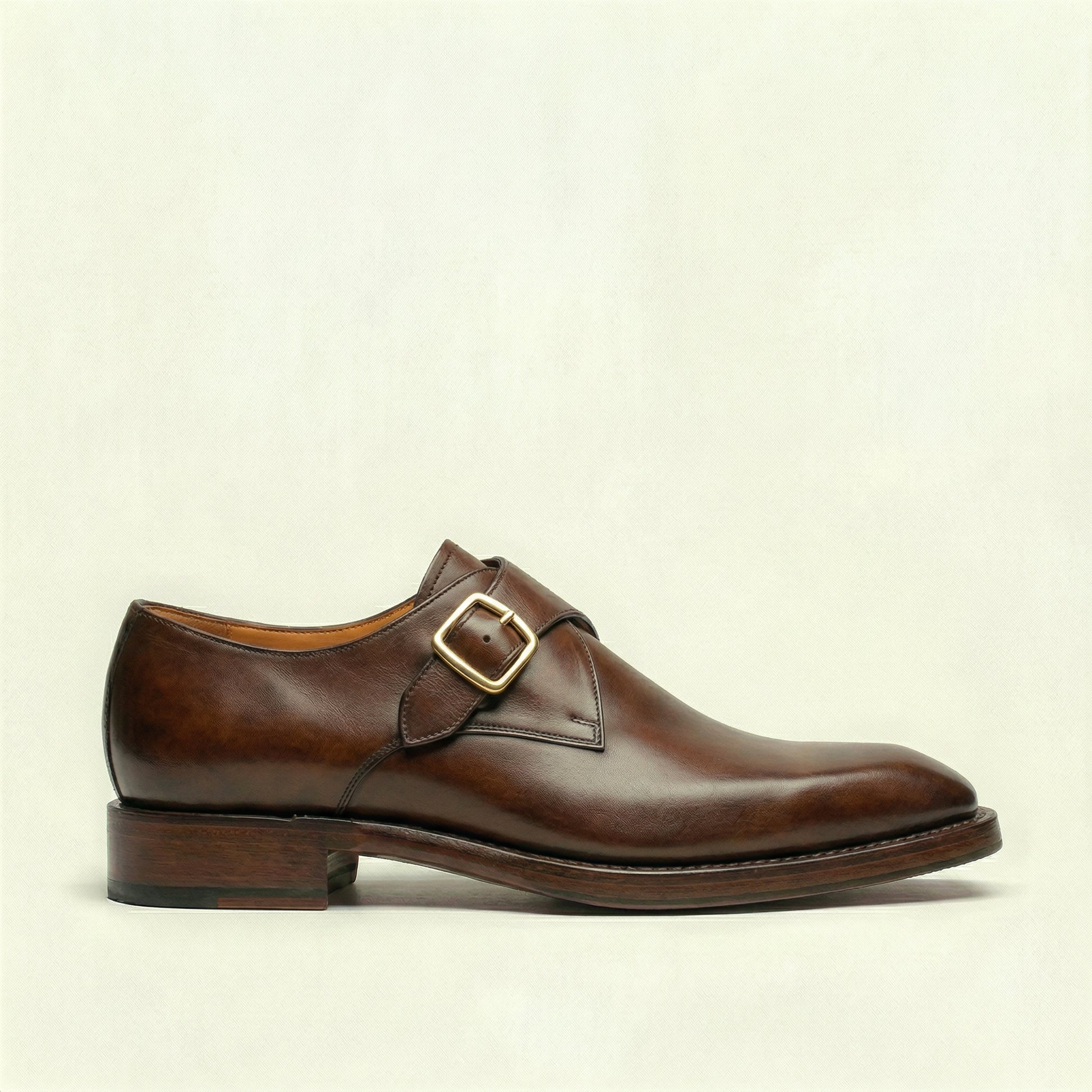 Brown Leather Lucente Single Monk Strap Shoes