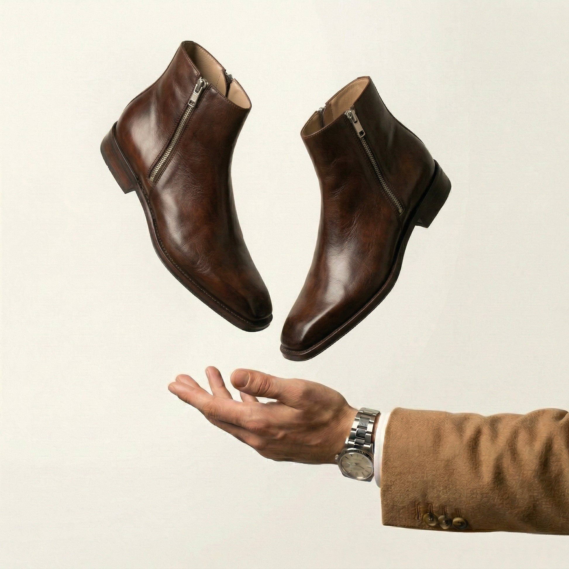 Brown Leather Lucente Zipper Boots