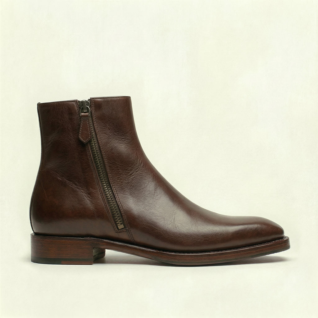 Brown Leather Lucente Zipper Boots