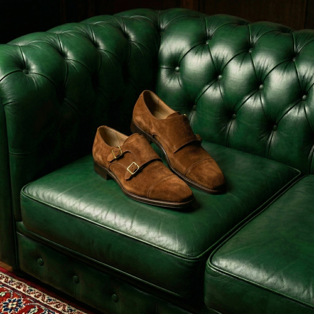 Brown Suede Lucente Double Monk Strap Shoe