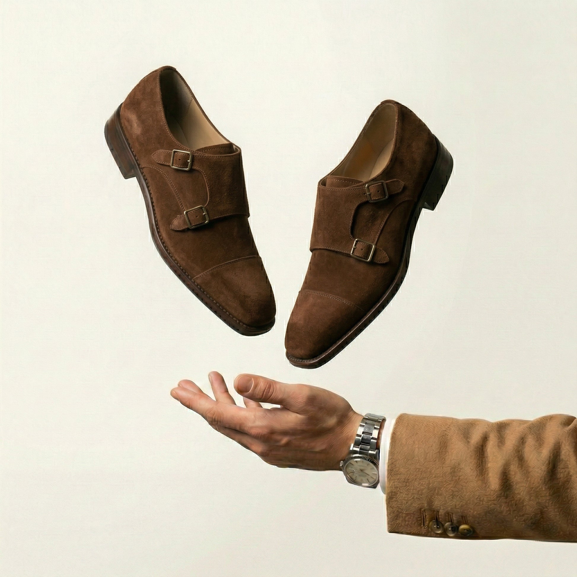 Brown Suede Lucente Double Monk Strap Shoe