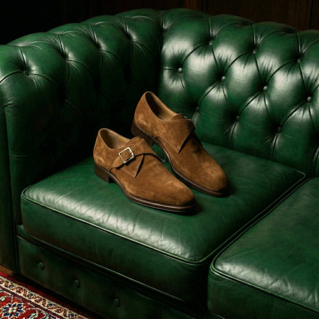Brown Suede Lucente Single Monk Strap Shoes