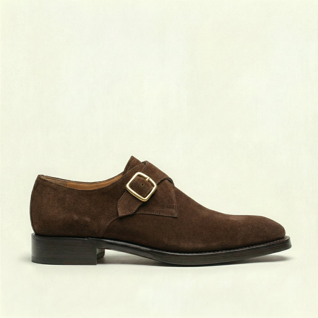 Brown Suede Lucente Single Monk Strap Shoes