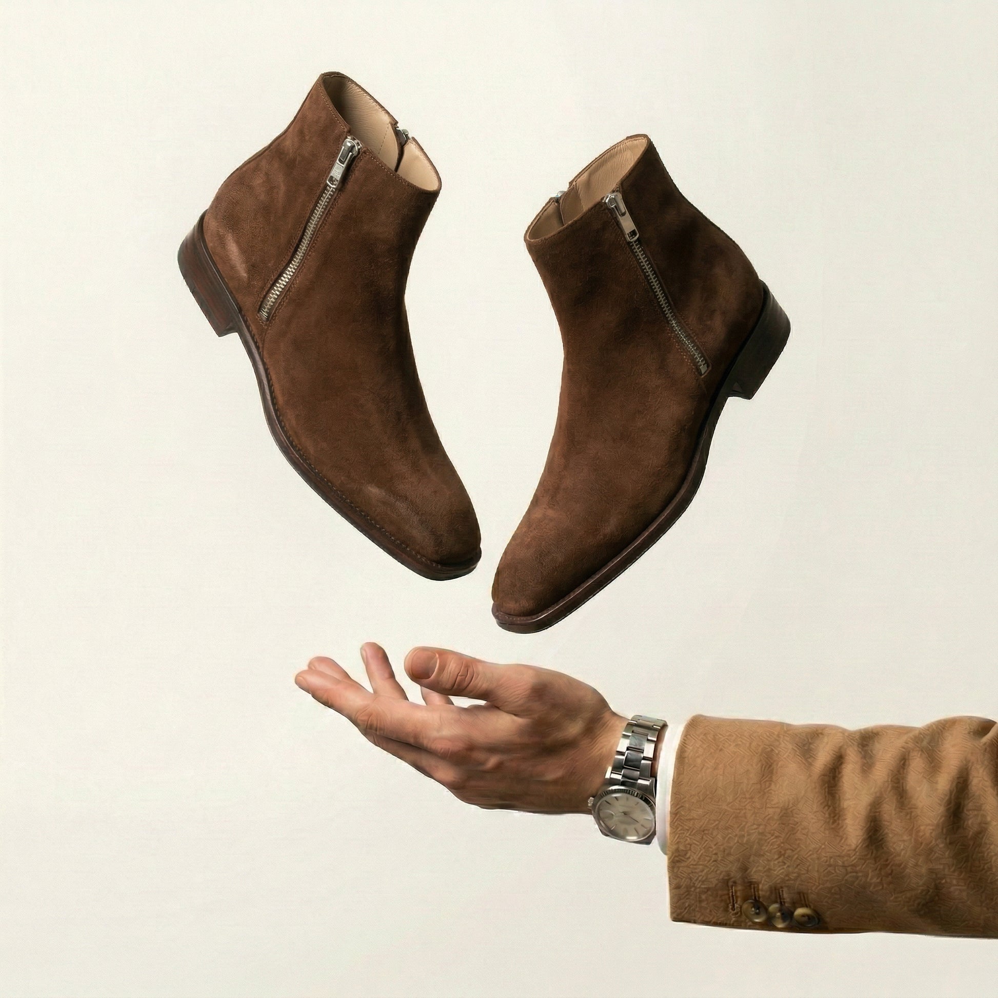 Brown Suede Lucente Zipper Boots