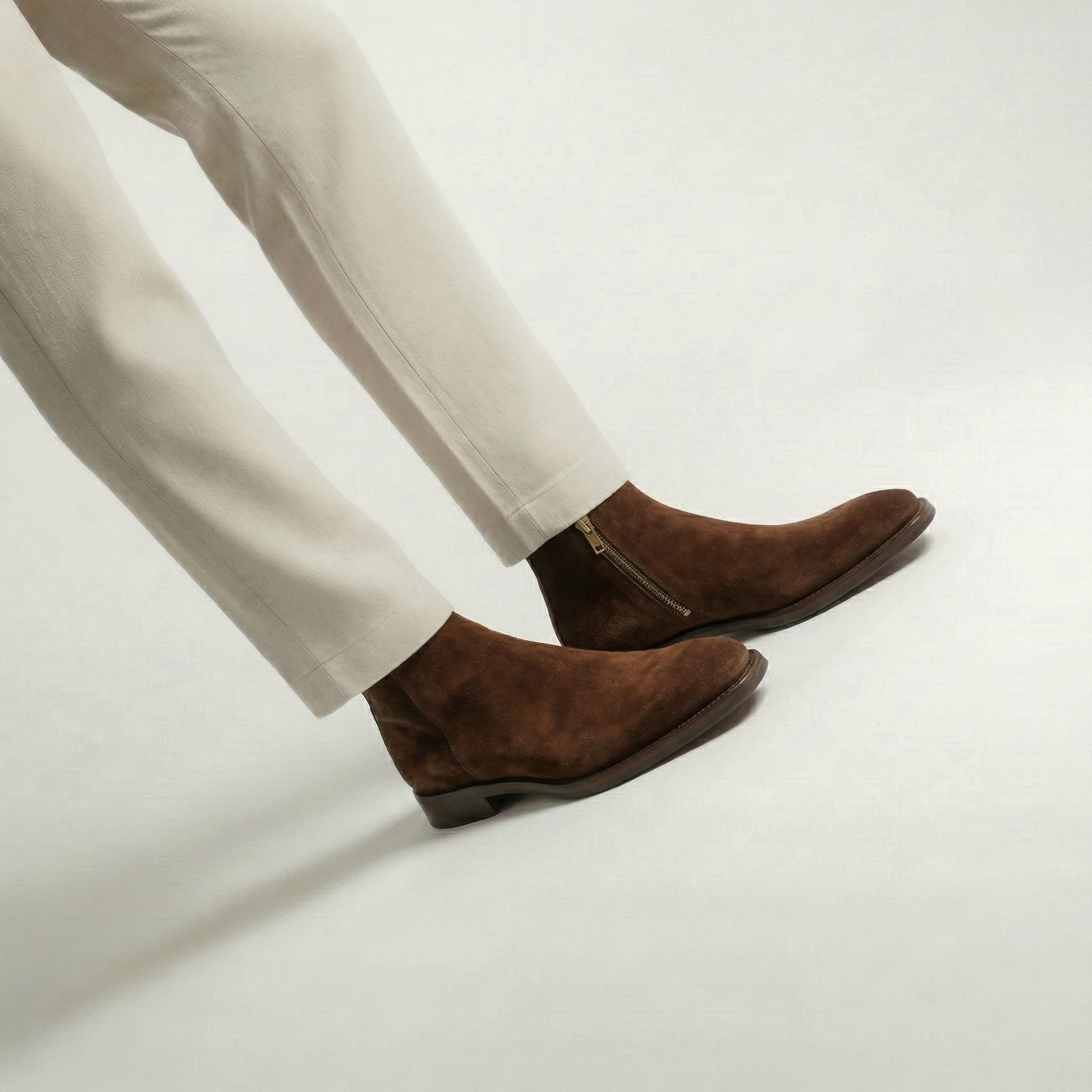 Brown Suede Lucente Zipper Boots