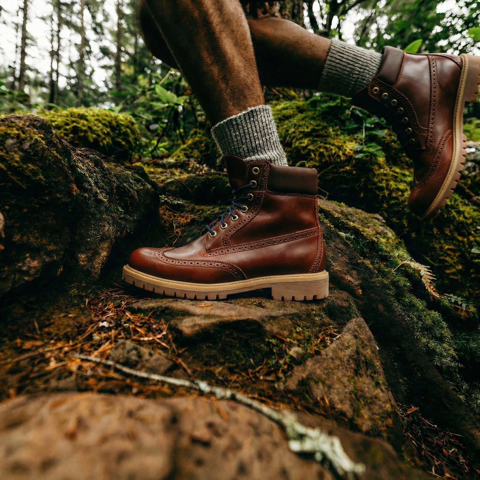 Burgundy Leather wingtape Selvaggio Ankle Lace Up Combat Hiking Boots with Chunky Track Sole
