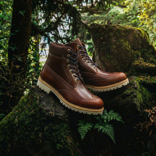 Burgundy Leather wingtape Selvaggio Ankle Lace Up Combat Hiking Boots with Chunky Track Sole