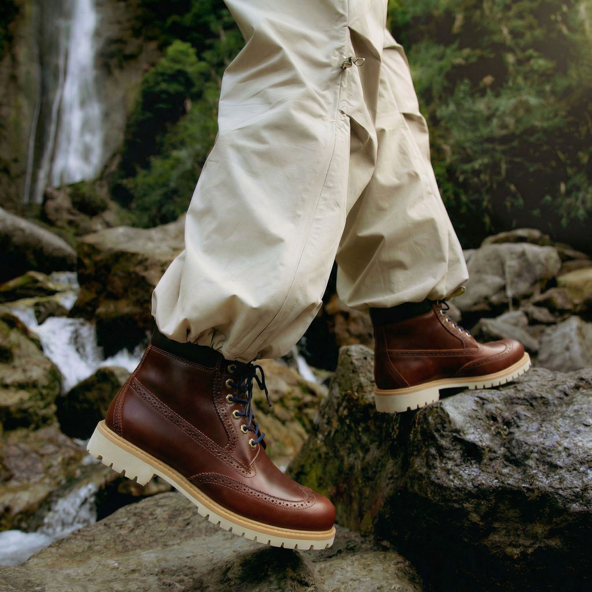 Burgundy Leather wingtape Selvaggio Ankle Lace Up Combat Hiking Boots with Chunky Track Sole