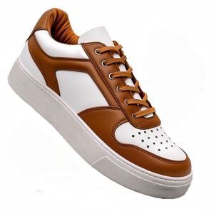 Brown & White Leathe Lace-Up Sneakers with White Sole - Summer 2024 Collection