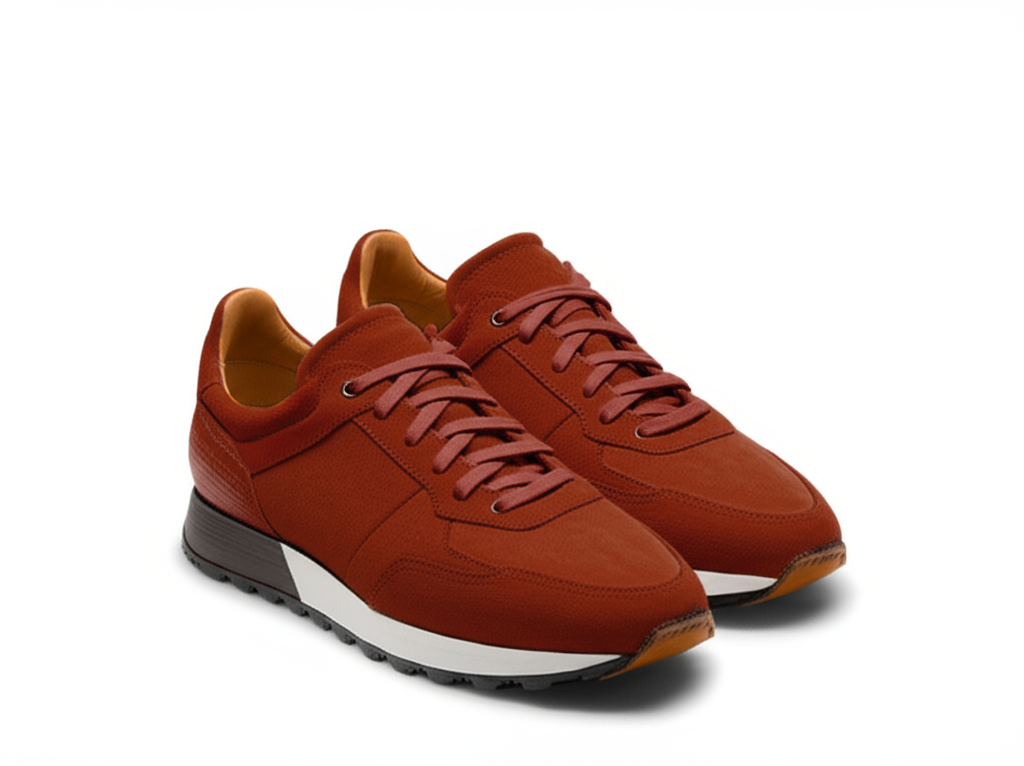 Brown Suede Leather Nausori Lace Up Running Sneaker Shoes