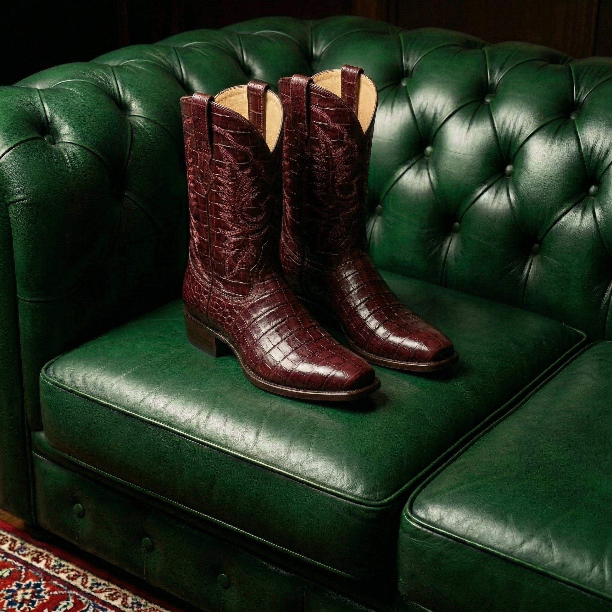 Burgundy Croc Print Leather Lucente Cowboy Boot