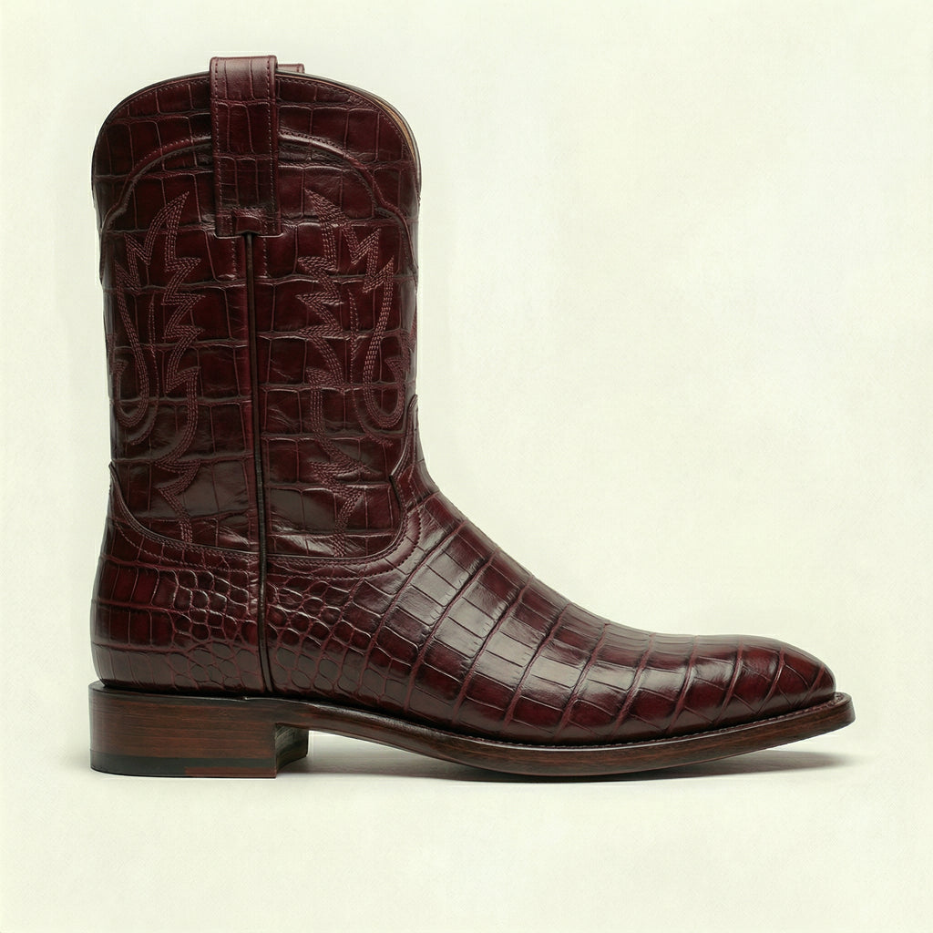 Burgundy Croc Print Leather Lucente Cowboy Boot