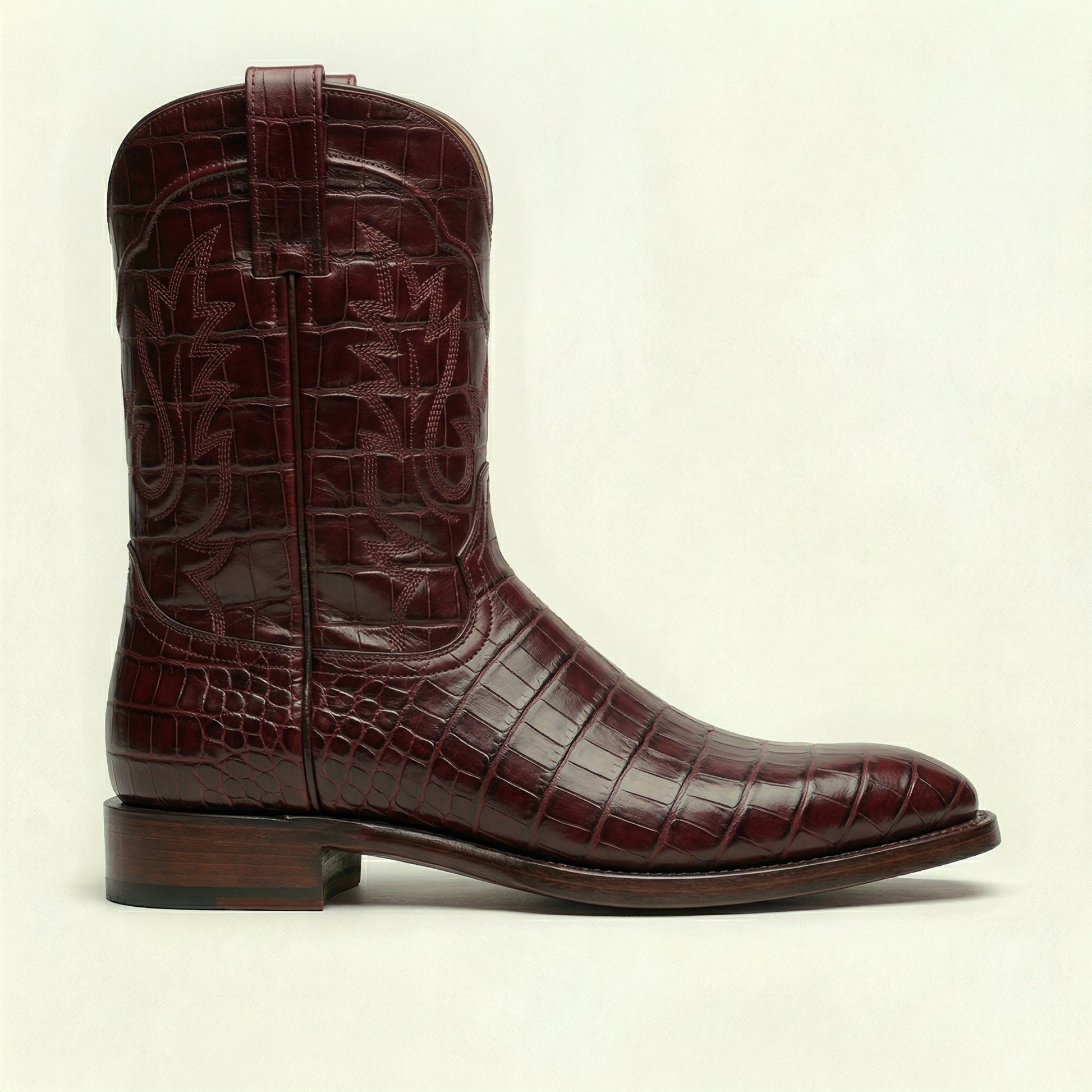 Burgundy Croc Print Leather Lucente Cowboy Boot