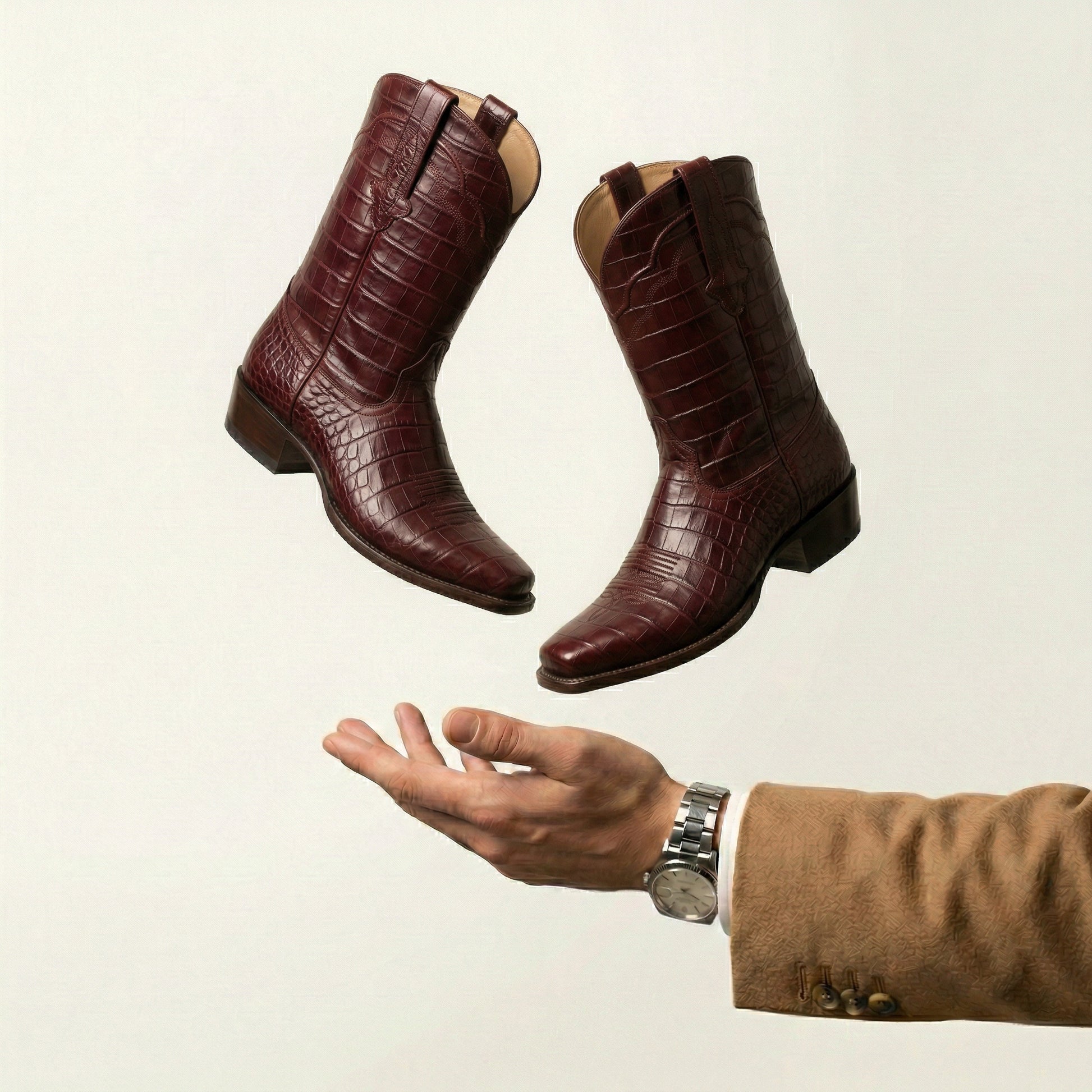 Burgundy Croc Print Leather Lucente Cowboy Boot