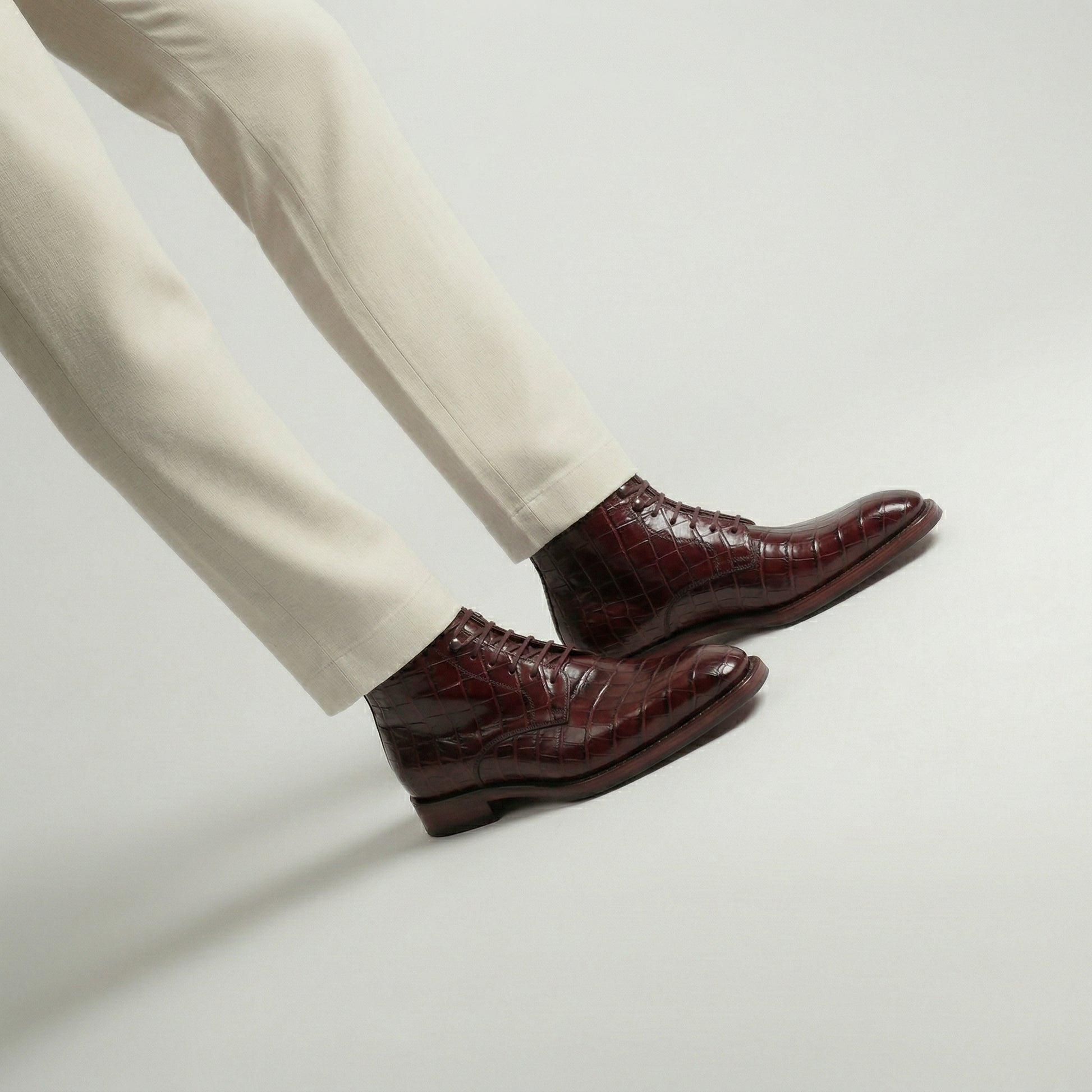 Burgundy Croc Print Leather Lucente Derby Boot