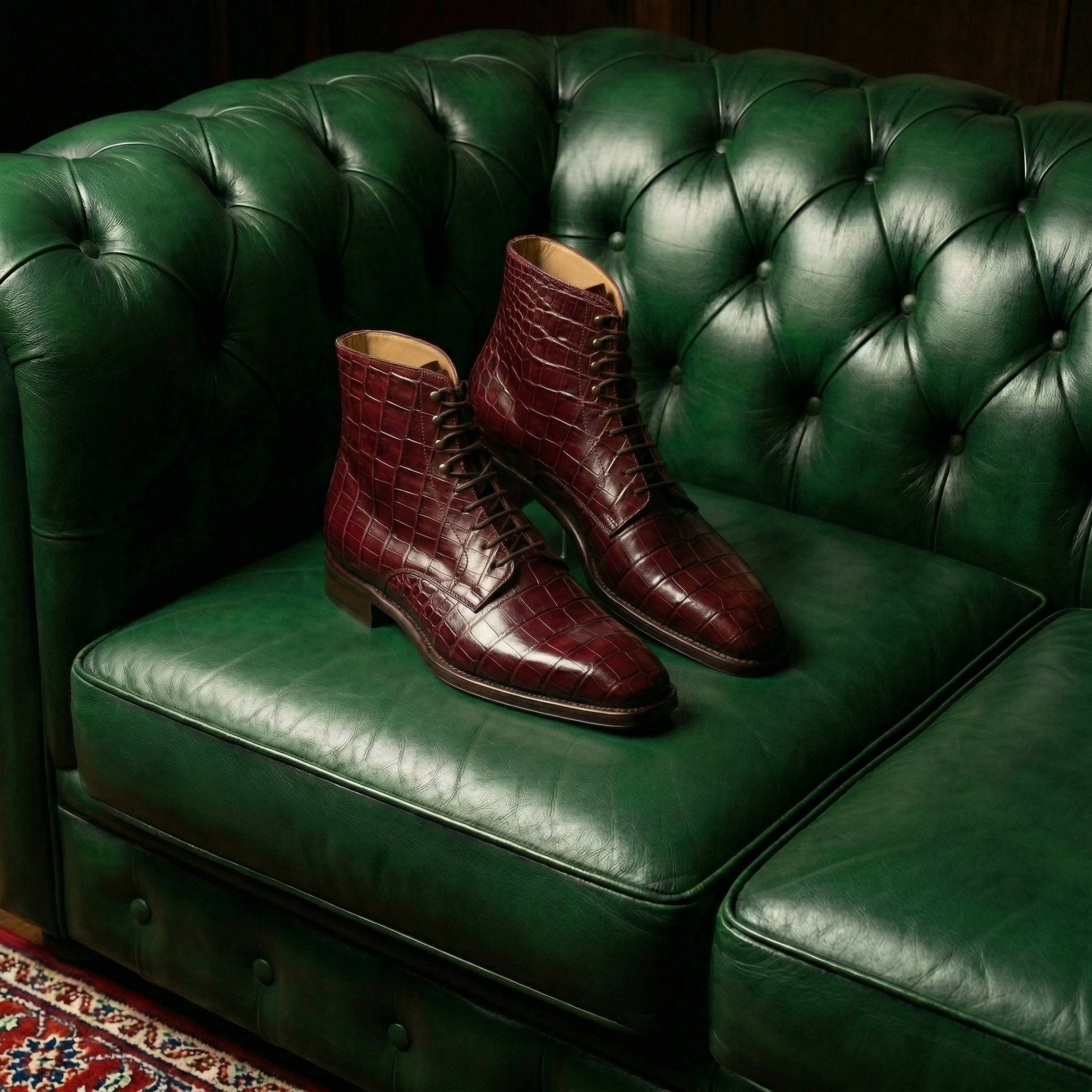 Burgundy Croc Print Leather Lucente Derby Boot