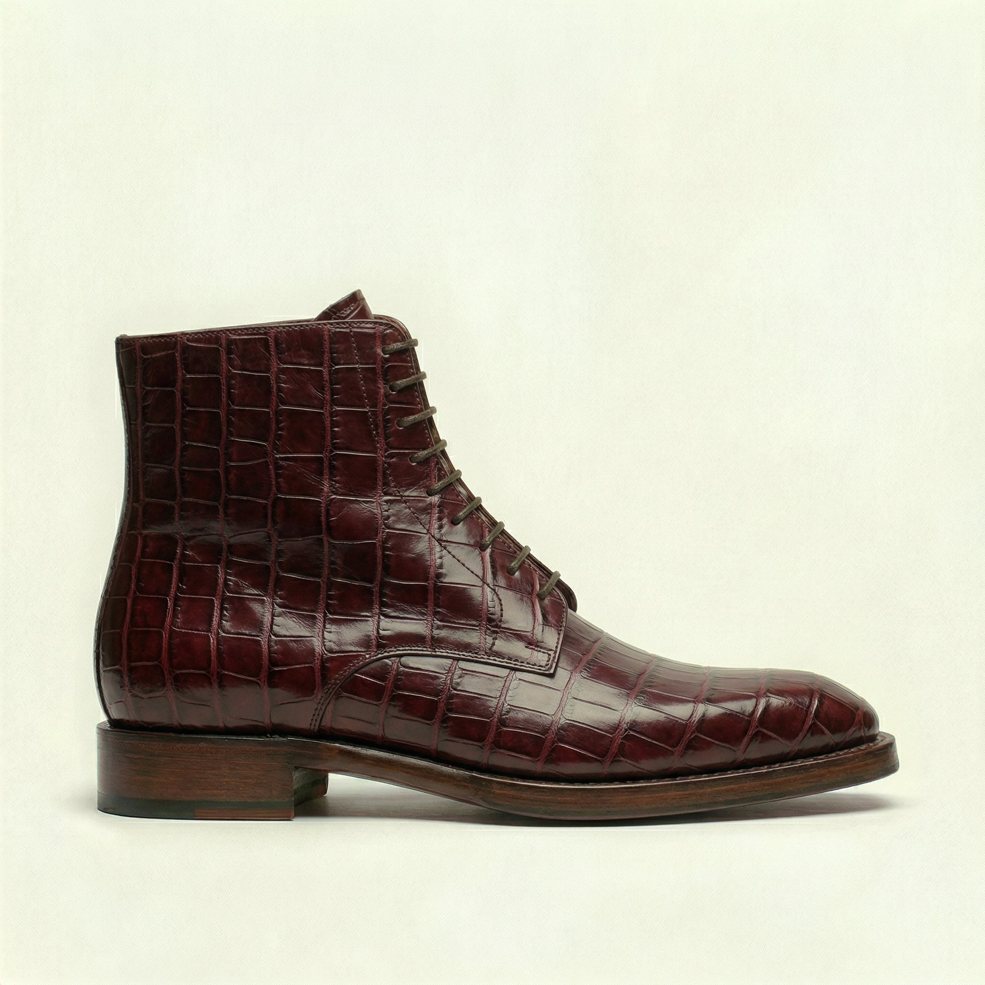 Burgundy Croc Print Leather Lucente Derby Boot