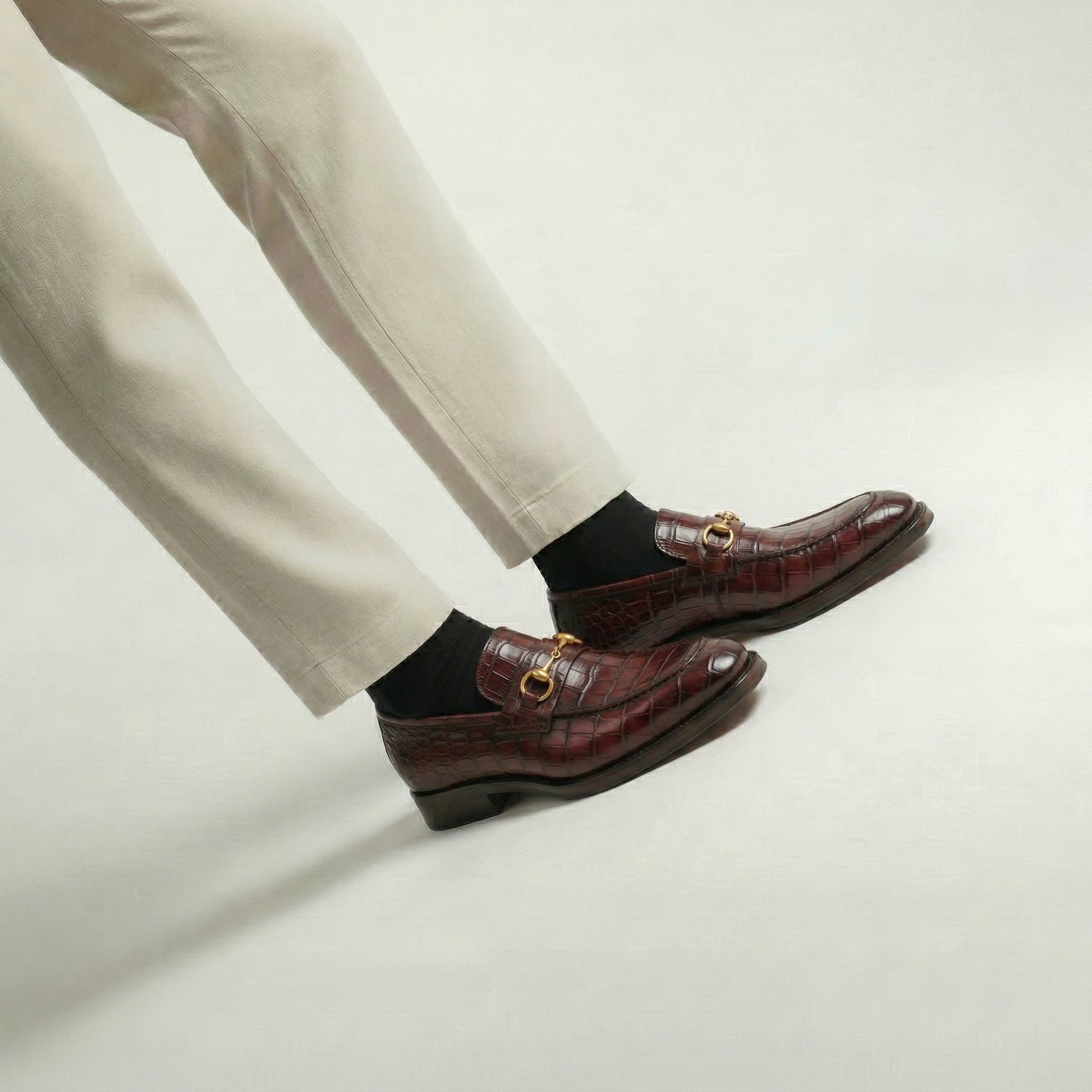 Burgundy Croc Print Leather Lucente Horse Bit Loafer
