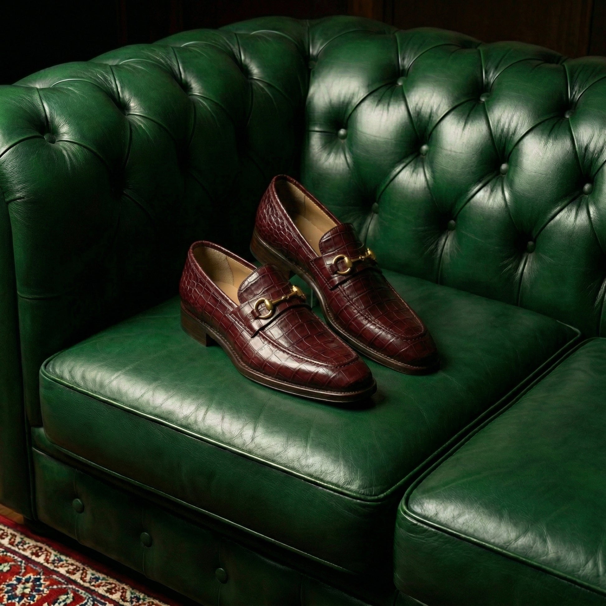 Burgundy Croc Print Leather Lucente Horse Bit Loafer