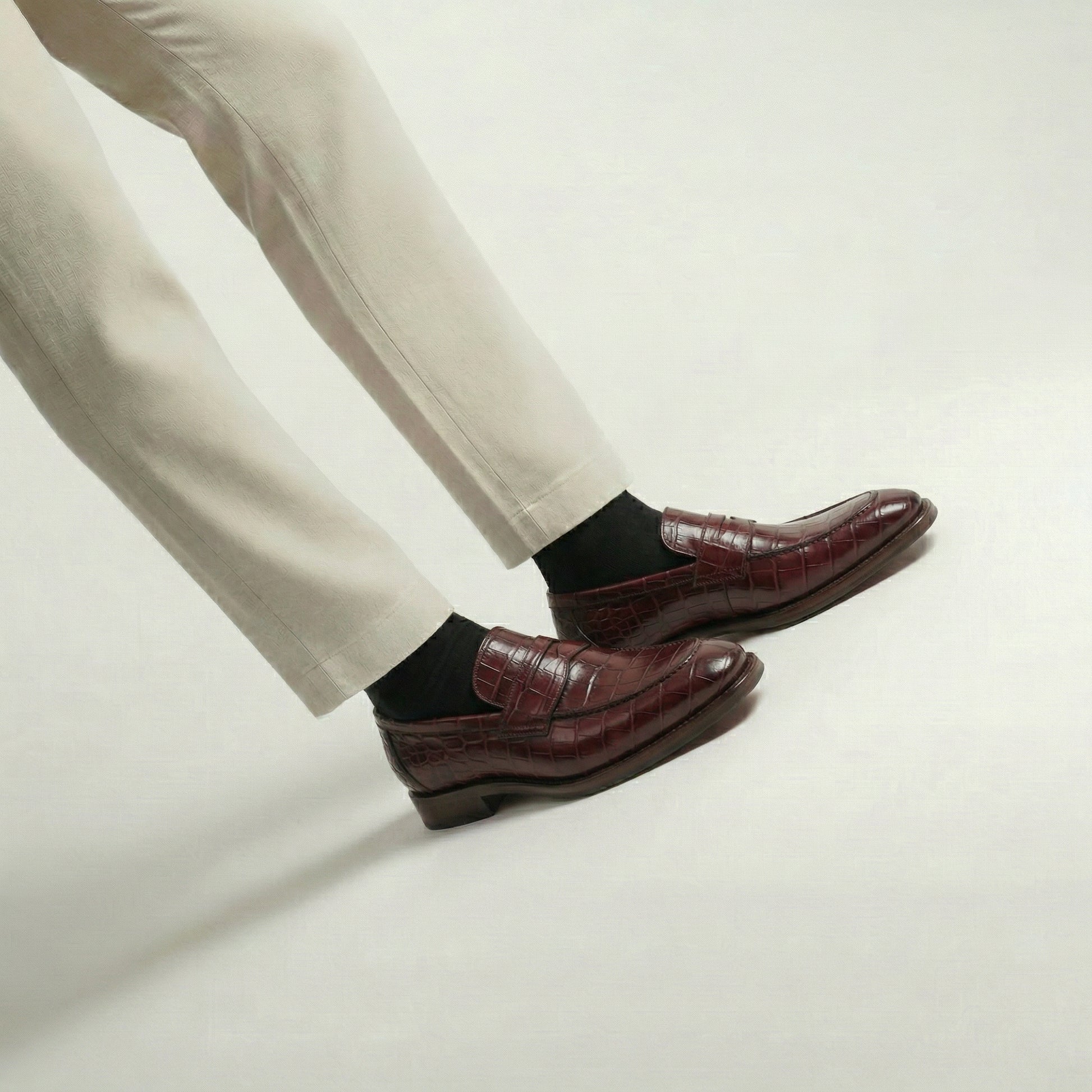 Burgundy Croc Print Leather Lucente Penny Loafer Shoes
