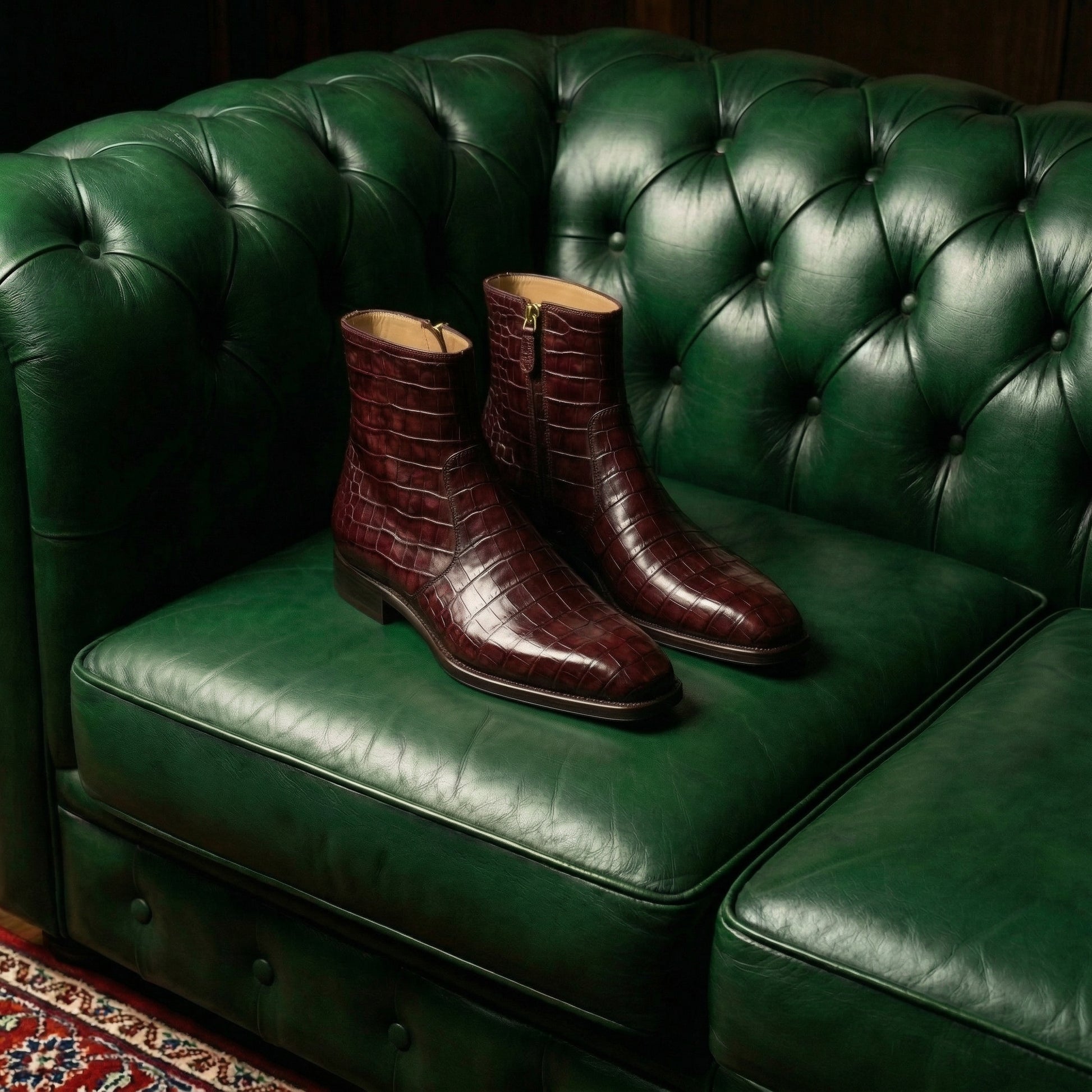 Burgundy Croc Print Leather Lucente Zipper Boots