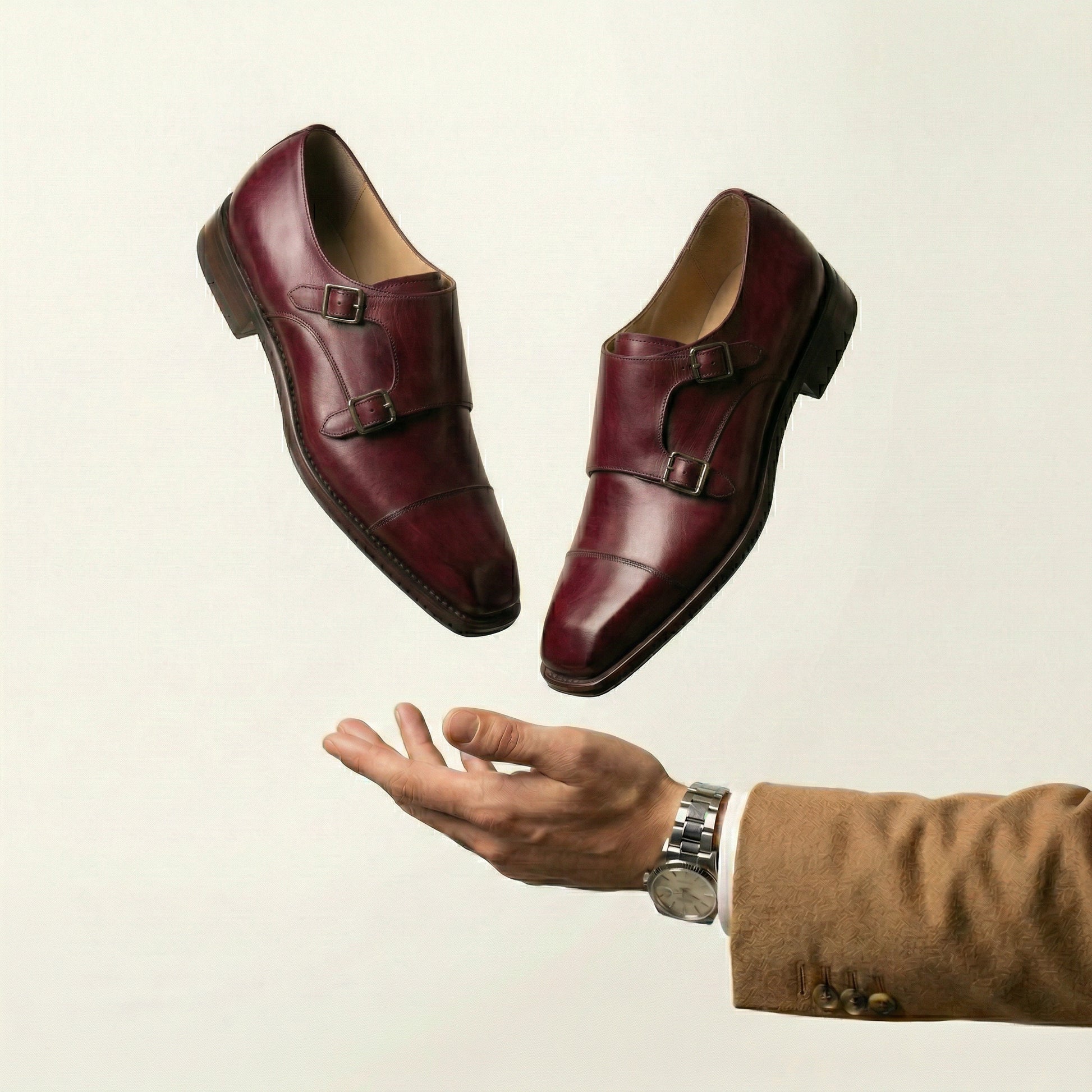 Burgundy Leather Lucente Double Monk Strap Shoe