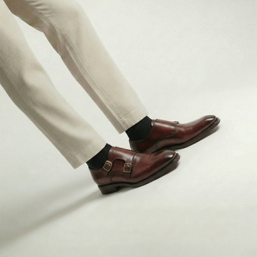 Burgundy Leather Lucente Double Monk Strap Shoe