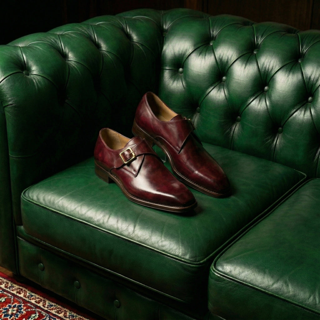 Burgundy Leather Lucente Single Monk Strap Shoes