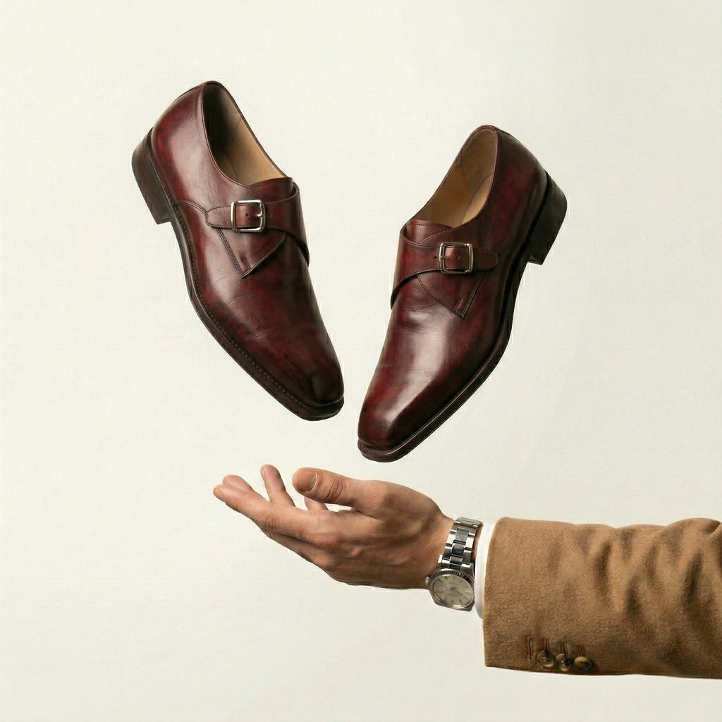 Burgundy Leather Lucente Single Monk Strap Shoes