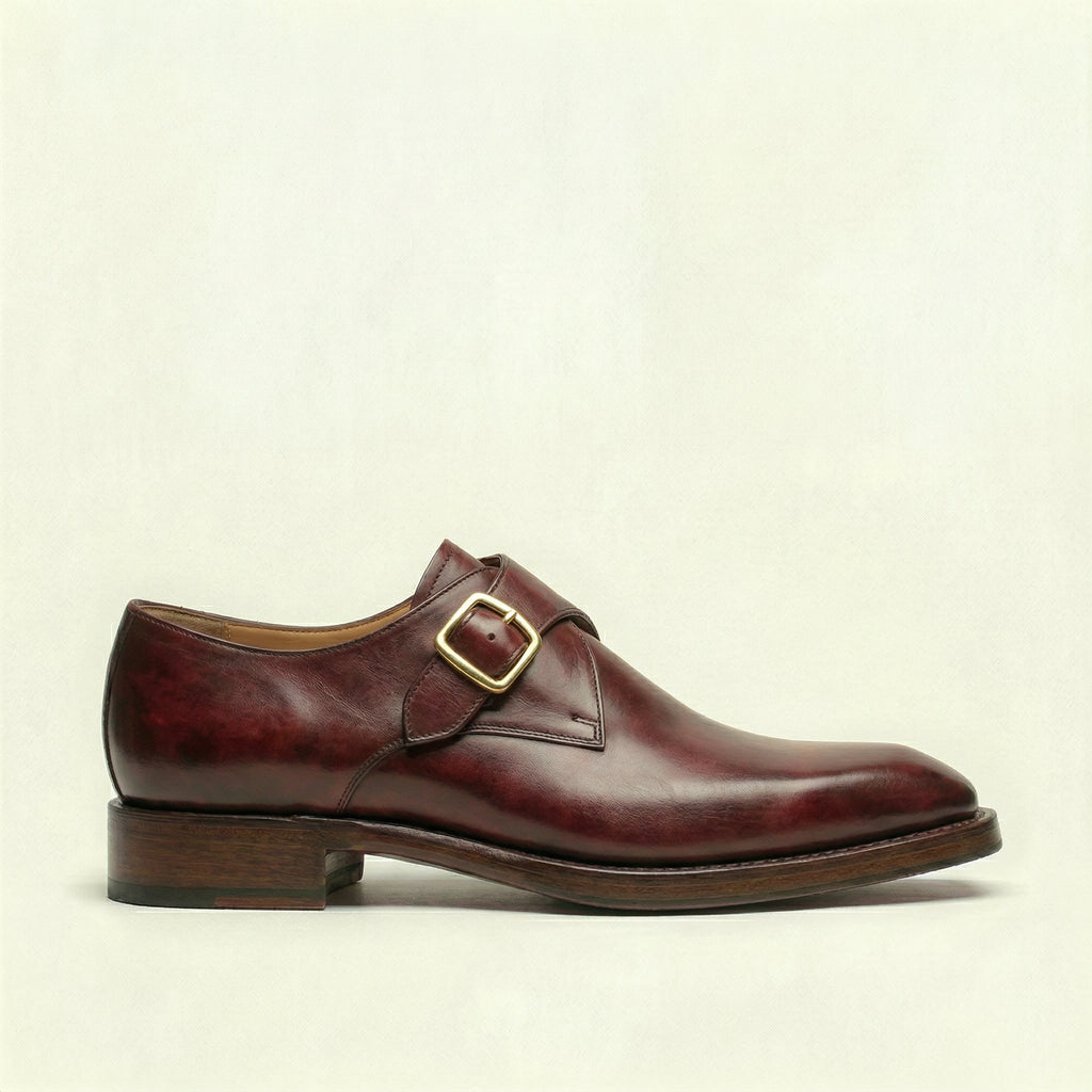 Burgundy Leather Lucente Single Monk Strap Shoes