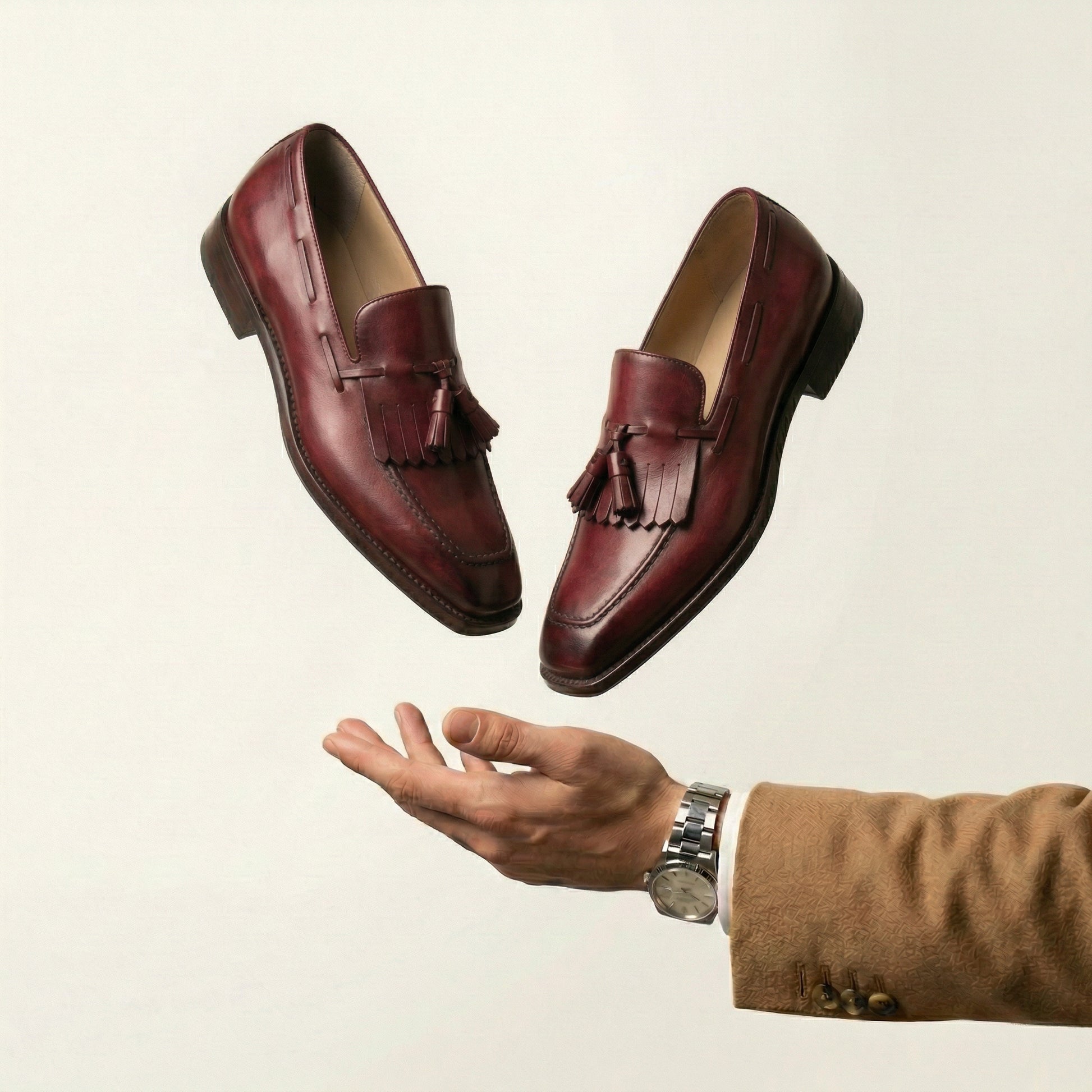 Burgundy Leather Lucente Tassel Loafers
