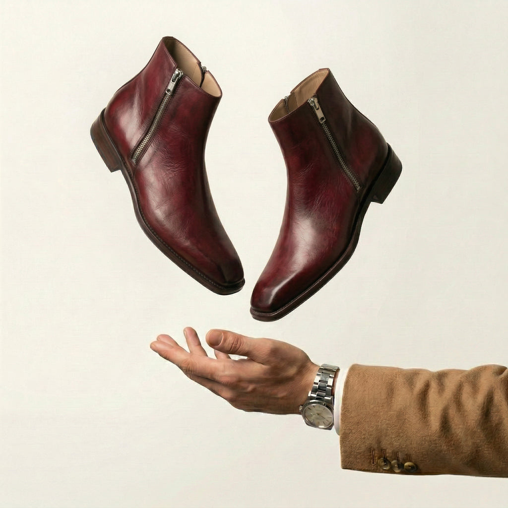 Burgundy Leather Lucente Zipper Boots