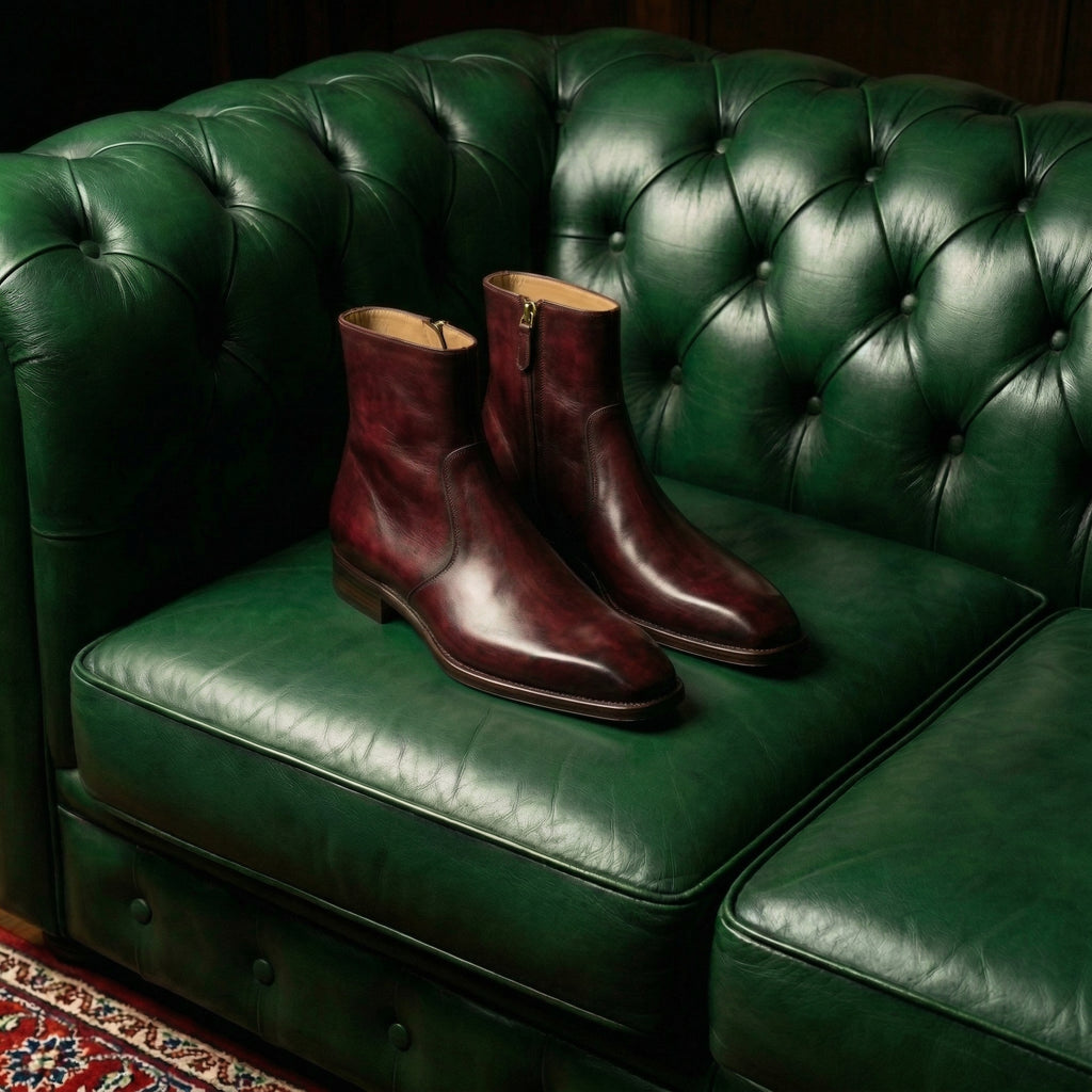 Burgundy Leather Lucente Zipper Boots