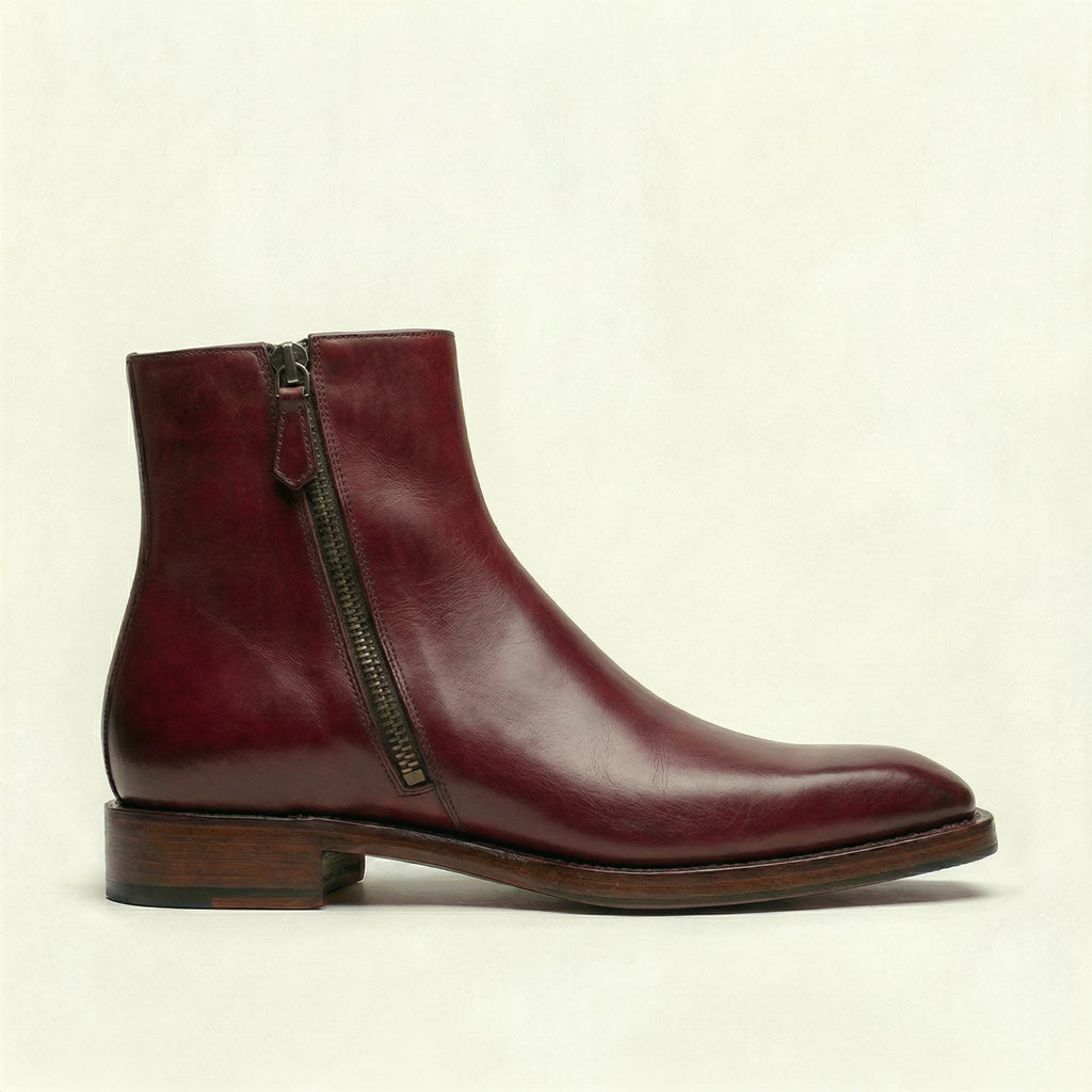 Burgundy Leather Lucente Zipper Boots