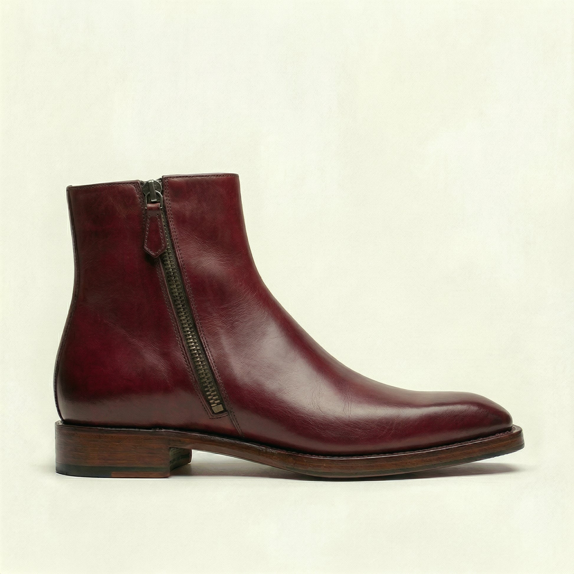 Burgundy Leather Lucente Zipper Boots