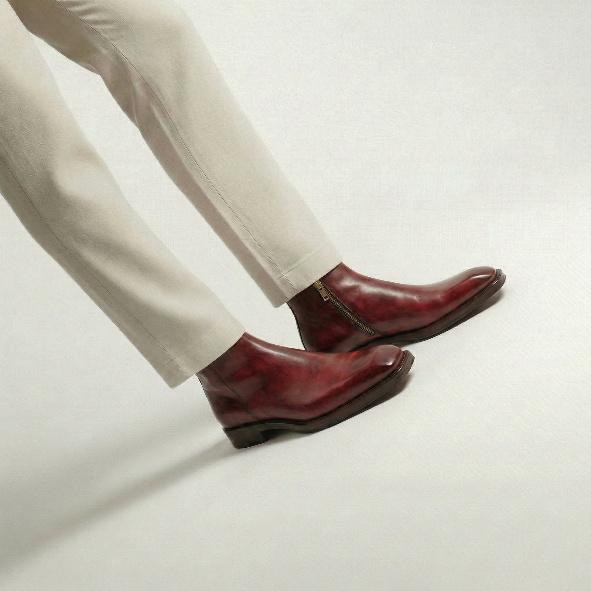 Burgundy Leather Lucente Zipper Boots