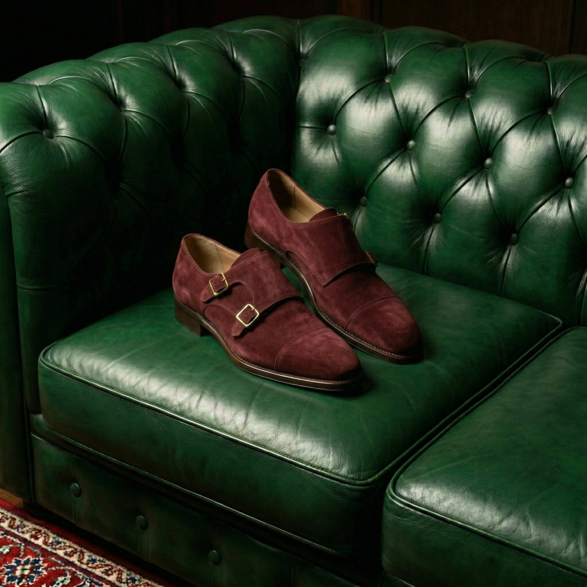 Burgundy Suede Lucente Double Monk Strap Shoe