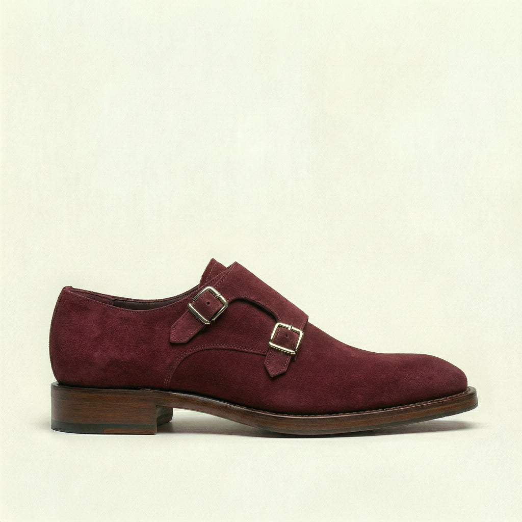 Burgundy Suede Lucente Double Monk Strap Shoe