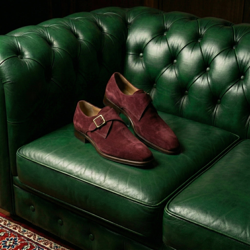 Burgundy Suede Lucente Single Monk Strap Shoes