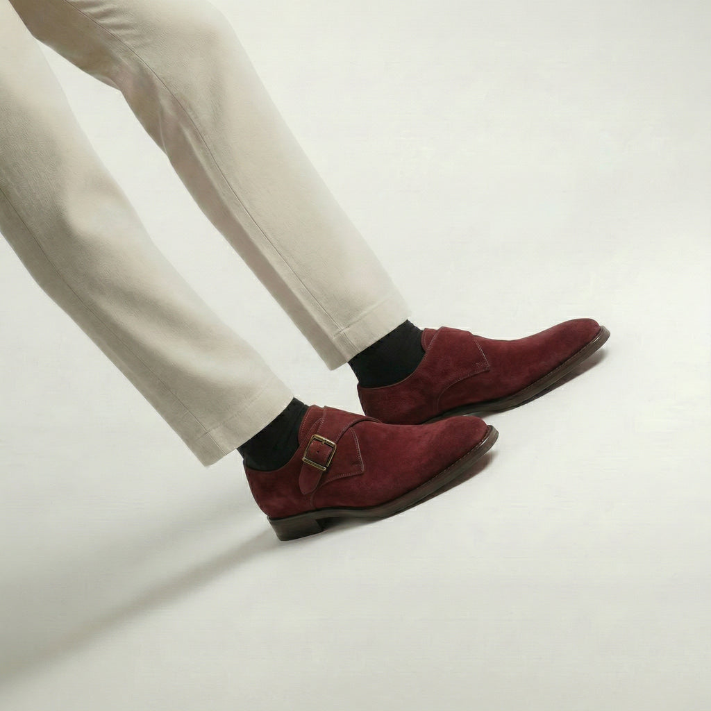 Burgundy Suede Lucente Single Monk Strap Shoes