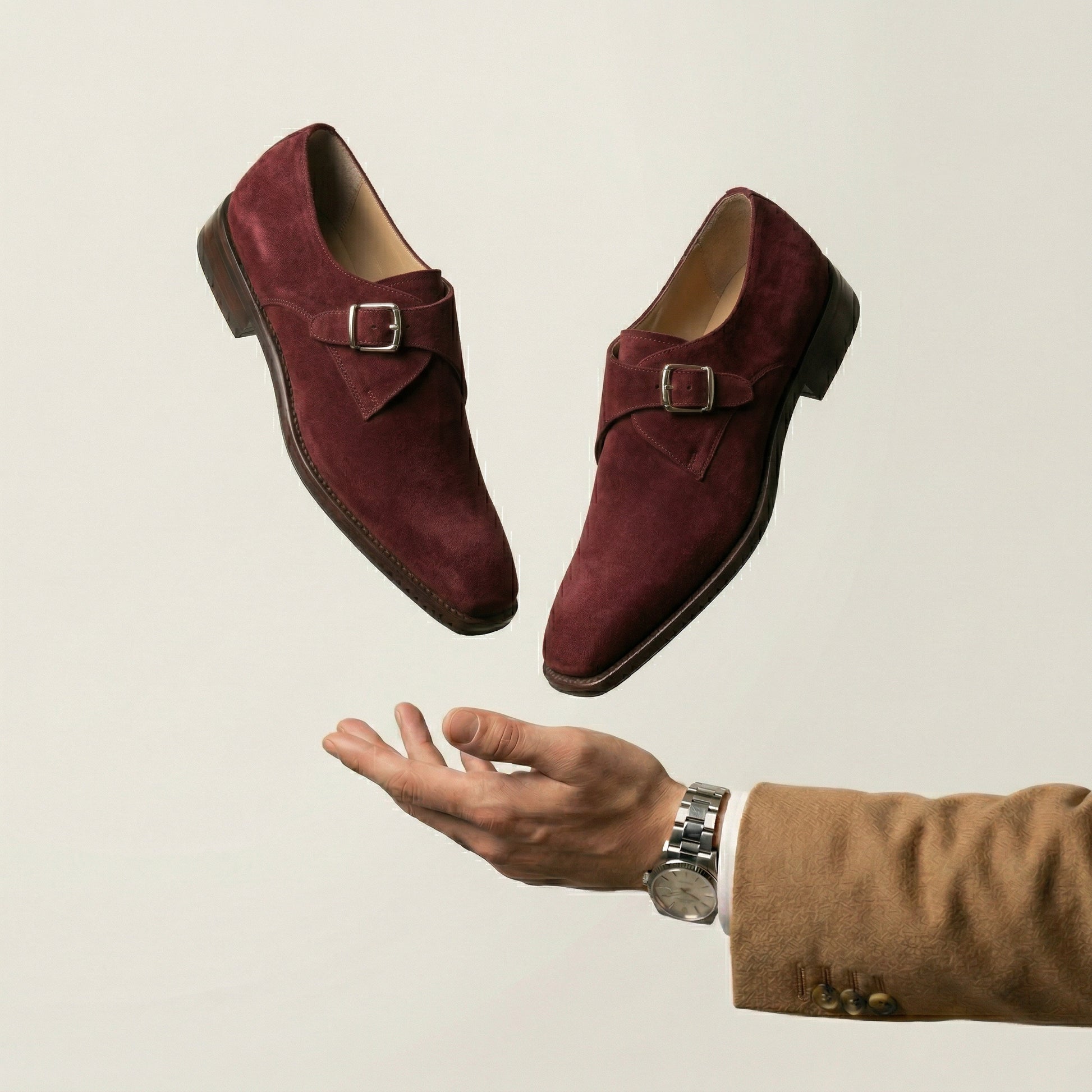 Burgundy Suede Lucente Single Monk Strap Shoes