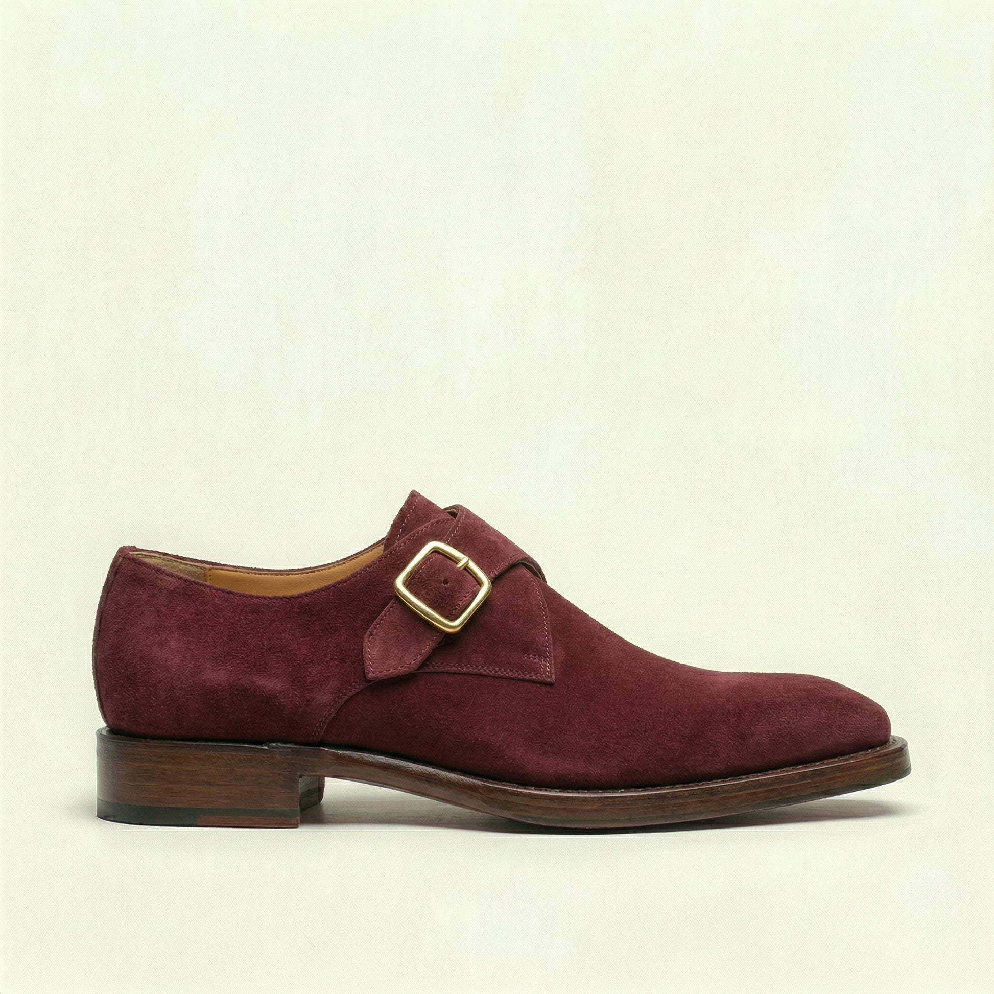 Burgundy Suede Lucente Single Monk Strap Shoes