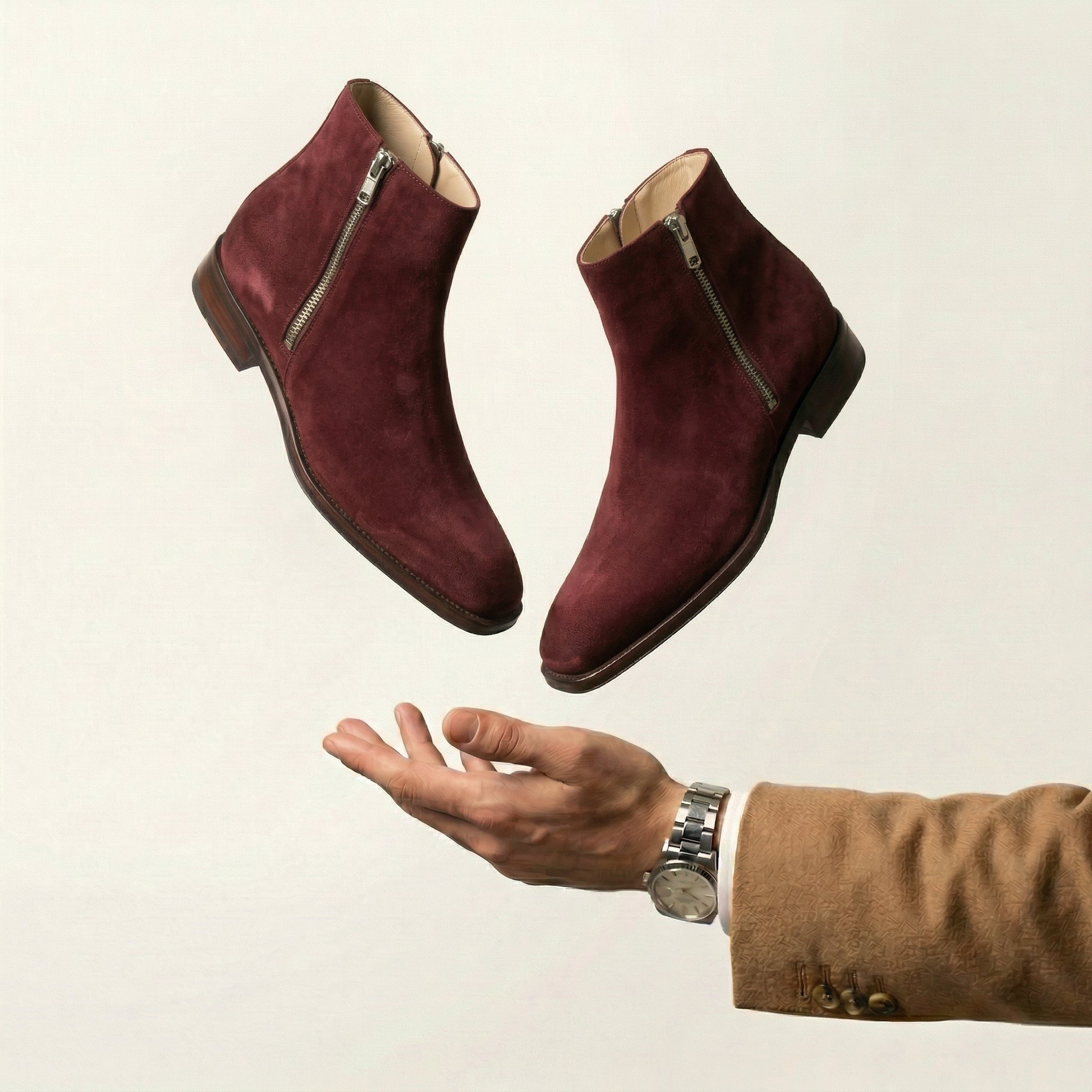 Burgundy Suede Lucente Zipper Boots